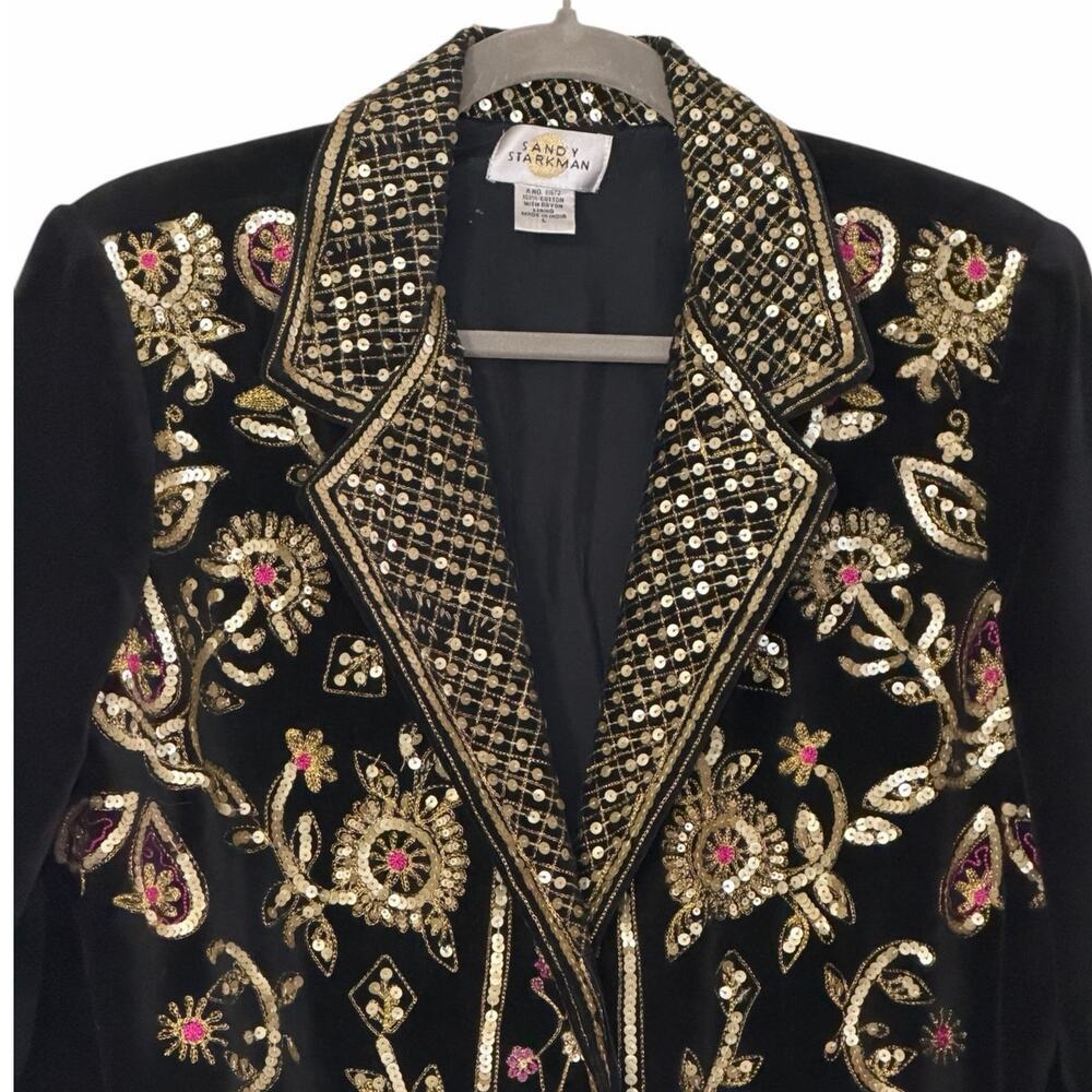 Sandy Starkman Vintage Embroidered Velvet Long Coat Size L - Picture 6 of 14